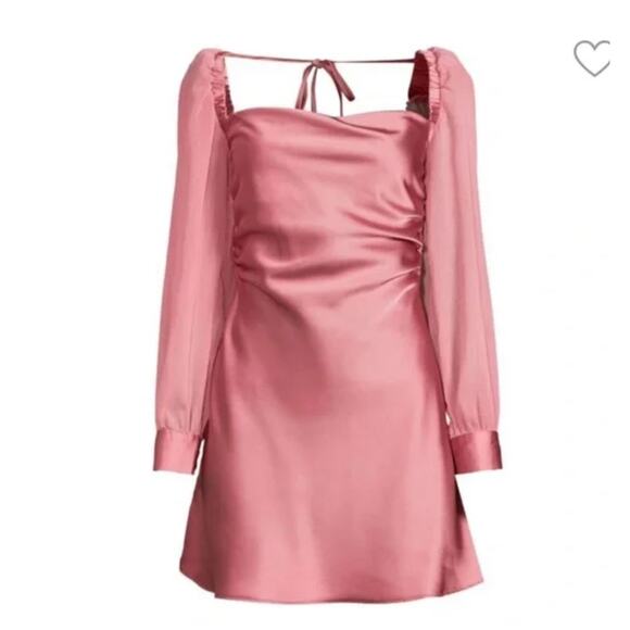 NEW WeWoreWhat Pink Satin Mini Dress size 2 Puff Sleeve Barbie Princess Slip - Picture 3 of 10